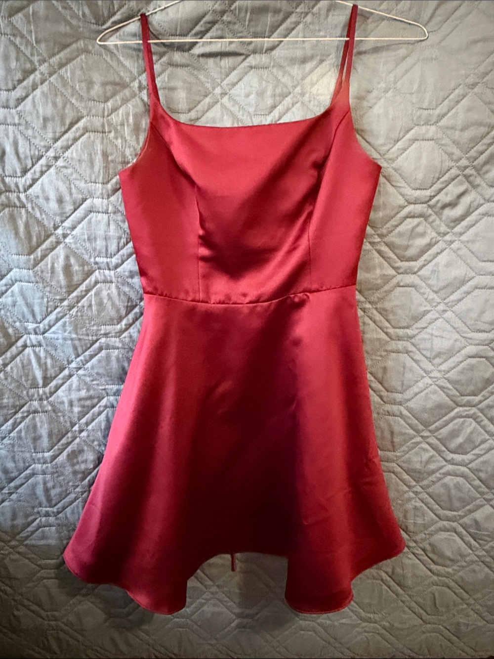Red Maroon Satin Spaghetti-Strap HOCO Dress